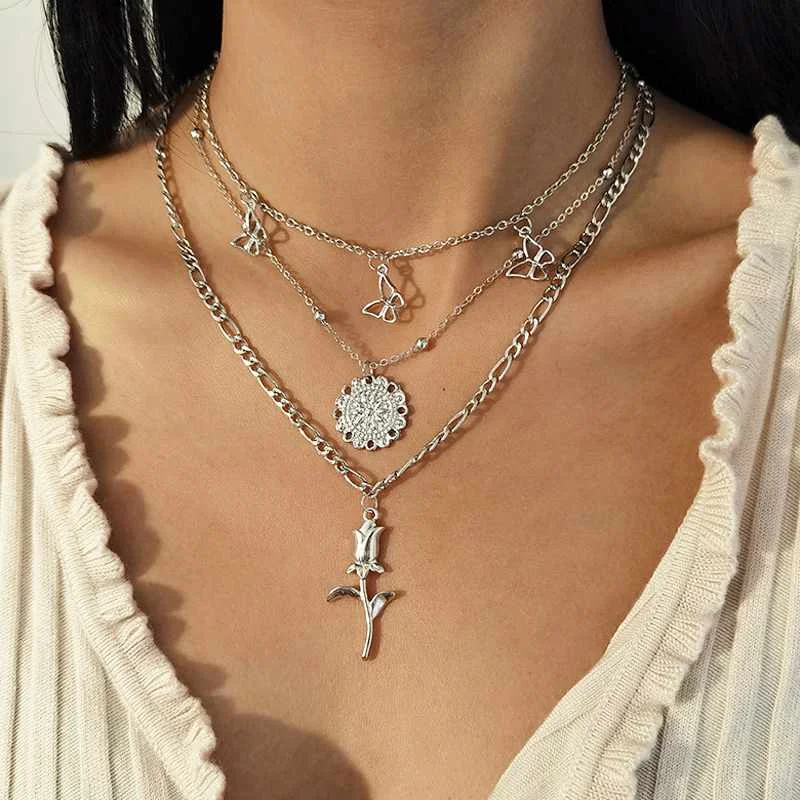 Vintage Rose Flower Plate Pendant Necklace Statement Women Multilayer Butterfly Tassel Cuban Chain Necklace Jewelry
Vintage Rose Flower Plate Pendant Necklace Statement Women Multilayer Butterfly Tassel Cuban Chain Necklace Jewelry