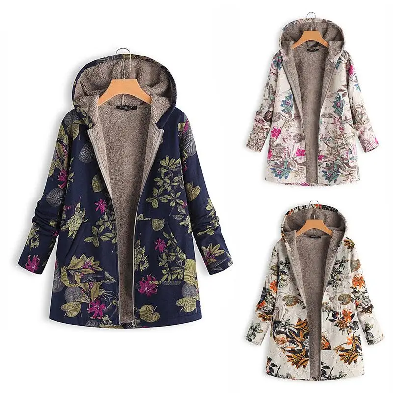 S-5XL Large size Ladies Plush Liner Floral Print Pockets Winter Long jacket Cotton-padded Clothes Women Hooded Fleece Coat
S-5XL Large size Ladies Plush Liner Floral Print Pockets Winter Long jacket Cotton-padded Clothes Women Hooded Fleece Coat
