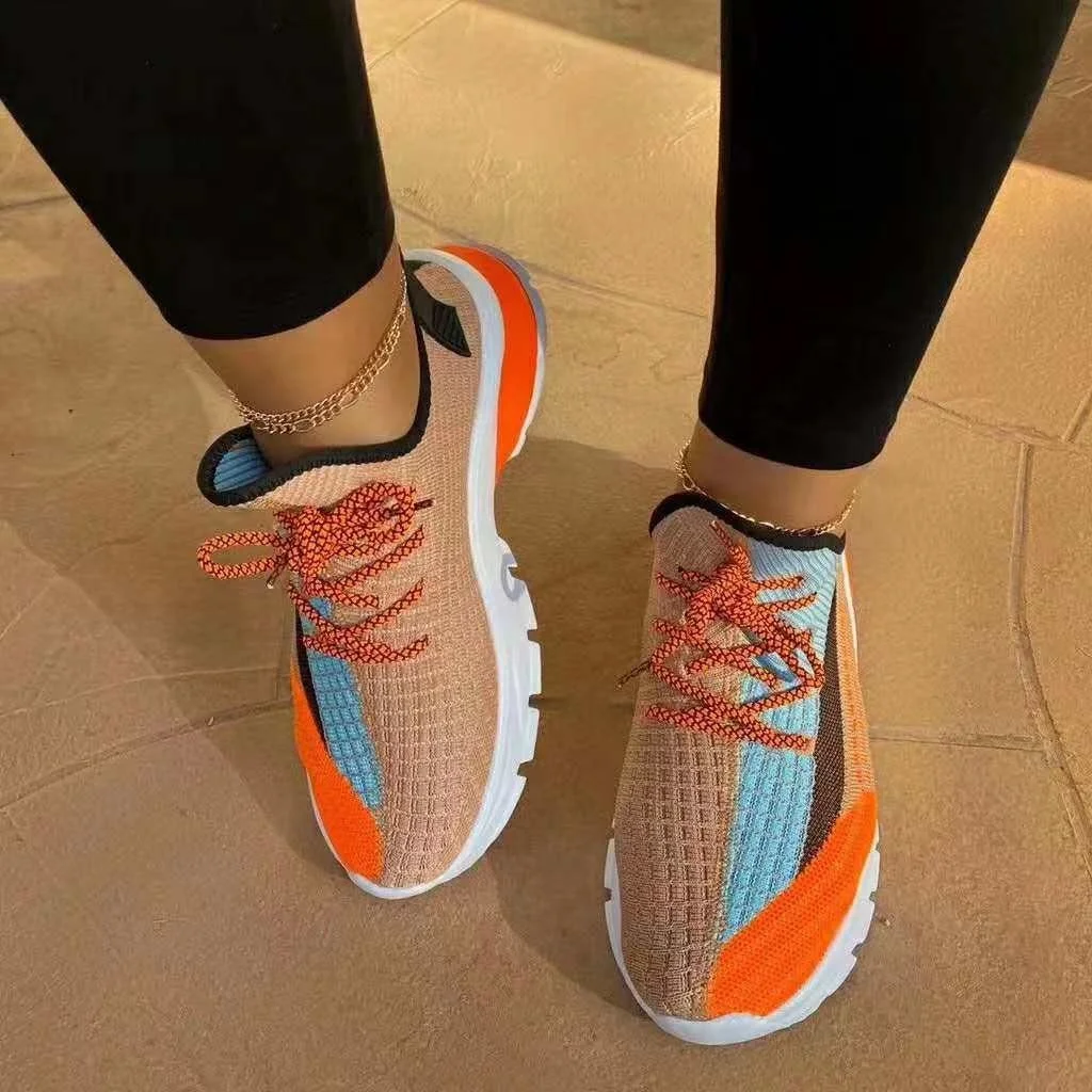 New Style Block Breathable Thick Sole Casual Women Shoes Lace Up Sneakers Low Cut Sports Shoes Plus Size 43, Purple orange
New Style Block Breathable Thick Sole Casual Women Shoes Lace Up Sneakers Low Cut Sports Shoes Plus Size 43, Purple orange