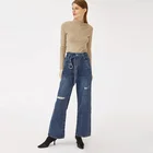 Clothing supplier women's small order street wear High waist casual women's ripped jeans