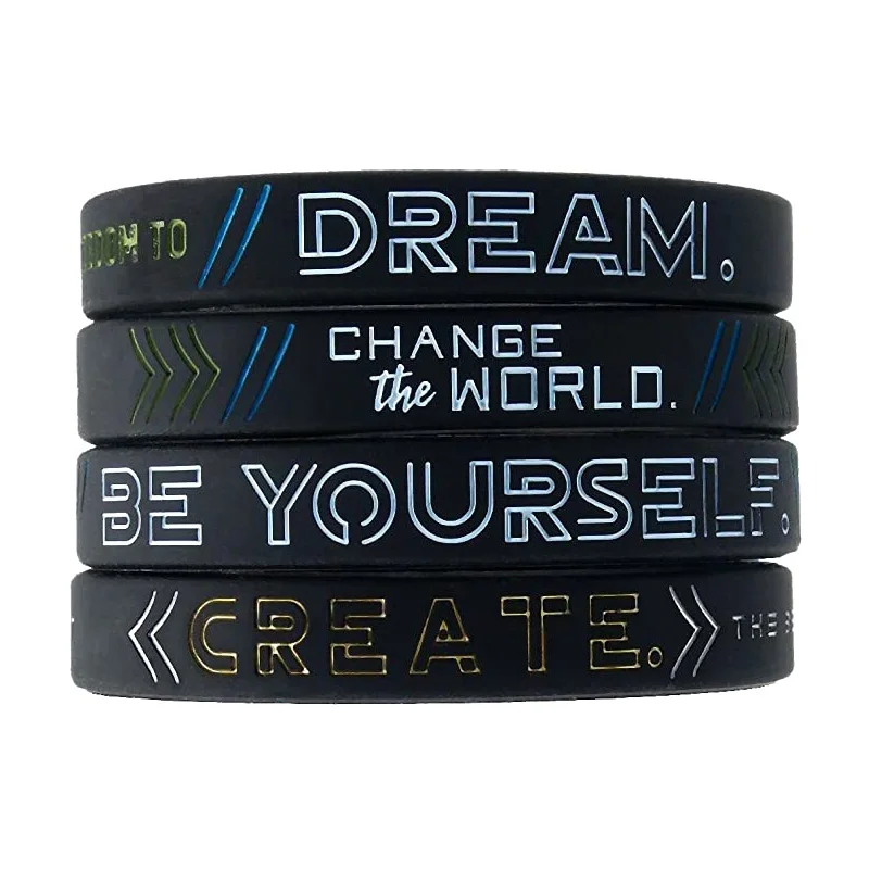 Change The World, Be Yourself, and Create Inspirational Motivational Silicone Wristbands Bracelet in Adult Unisex Size
Change The World, Be Yourself, and Create Inspirational Motivational Silicone Wristbands Bracelet in Adult Unisex Size