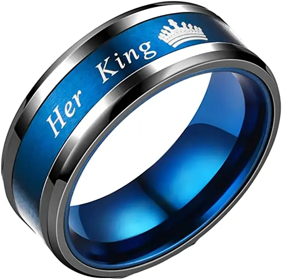 

Couple's Wedding Band Anniversary Promise Ring Stainless Steel His Queen Her King, As picture shows