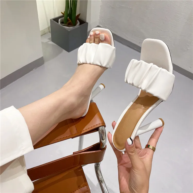 Summer Solid Color Square Toe Open-Toe Pleated Stiletto High Heels Sandals Slippers
Summer Solid Color Square Toe Open-Toe Pleated Stiletto High Heels Sandals Slippers