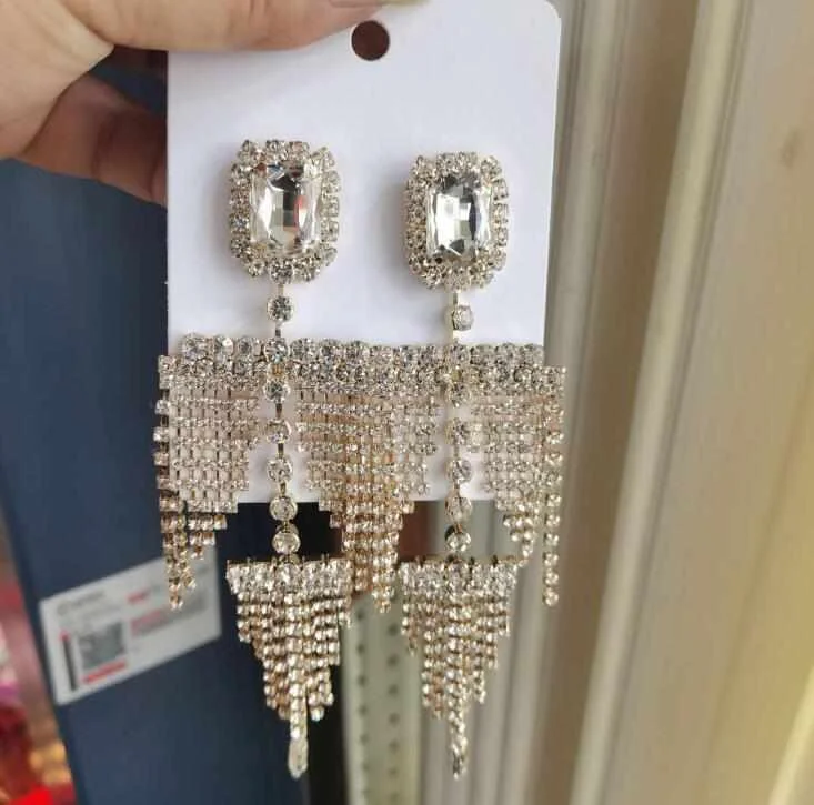 Fashion exaggerated Charm silver gold diamond pendent long Tassel earrings Jewelry for women
Fashion exaggerated Charm silver gold diamond pendent long Tassel earrings Jewelry for women