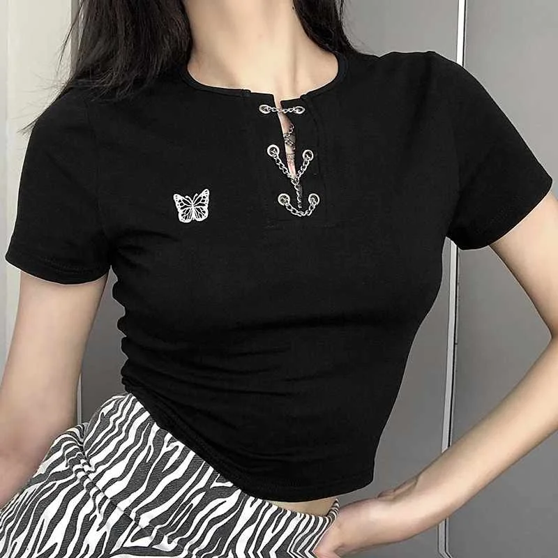 Cotton Butterfly Print Crop Eyelet Chain Women's 2020 T Shirts For Women, Customized
Cotton Butterfly Print Crop Eyelet Chain Women's 2020 T Shirts For Women, Customized