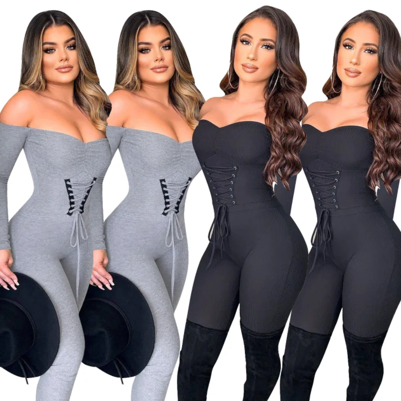 Wholesale Sexy Off Shoulder Bandage Rompers Casual Trendy Women Solid Color Knitted Bodycon Jumpsuit, As picture
Wholesale Sexy Off Shoulder Bandage Rompers Casual Trendy Women Solid Color Knitted Bodycon Jumpsuit, As picture