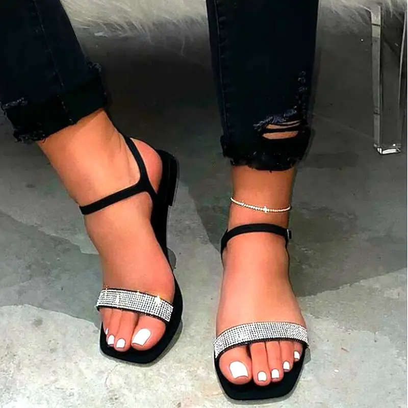 Bling Summer Shoes Women Rhinestone Sandals Crystal Beach Slippers Ankle-Wrap Black Flat Ladies Outdoor Holiday
Bling Summer Shoes Women Rhinestone Sandals Crystal Beach Slippers Ankle-Wrap Black Flat Ladies Outdoor Holiday