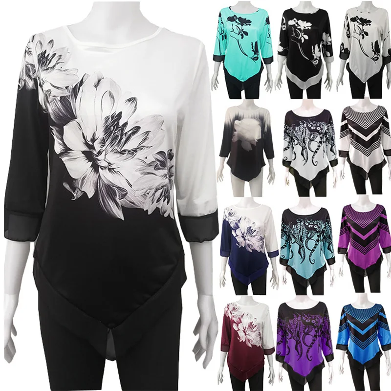 High Quality Summer 3/4 Sleeve Casual Irregular Hem Block Color Tops Floral Printed Plus Size Women Blouse Chiffon Lady Shirt
High Quality Summer 3/4 Sleeve Casual Irregular Hem Block Color Tops Floral Printed Plus Size Women Blouse Chiffon Lady Shirt