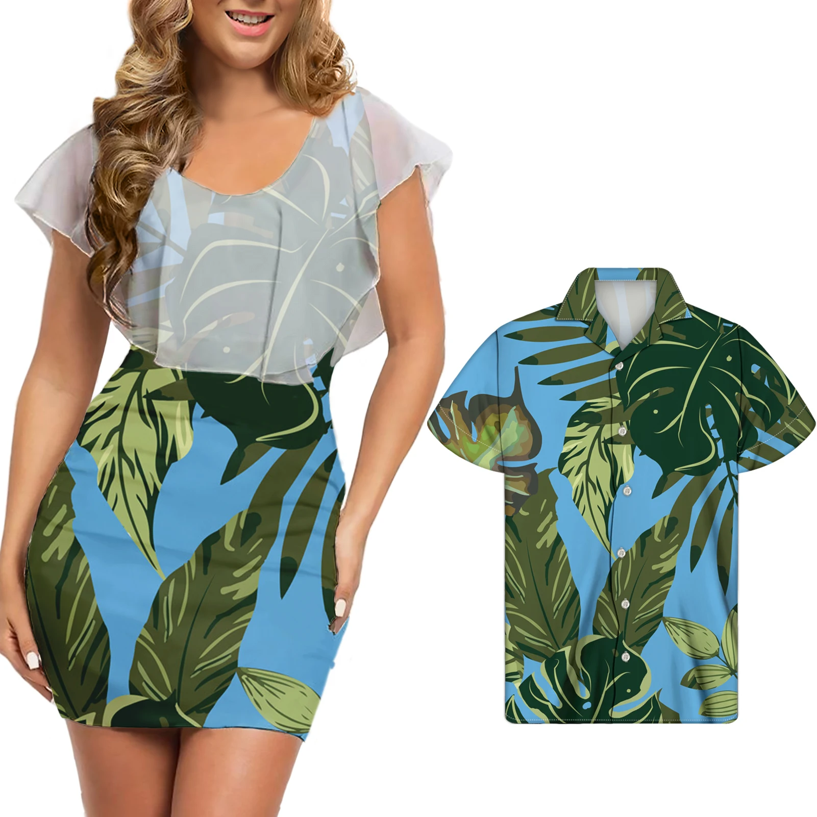 Top Fashioable Couple Outfit Sets Sexy Ruffled Sleeveless Prom Dresses Matching Vintage Oversized Cuban Collar Shirt, Customized color
Top Fashioable Couple Outfit Sets Sexy Ruffled Sleeveless Prom Dresses Matching Vintage Oversized Cuban Collar Shirt, Customized color