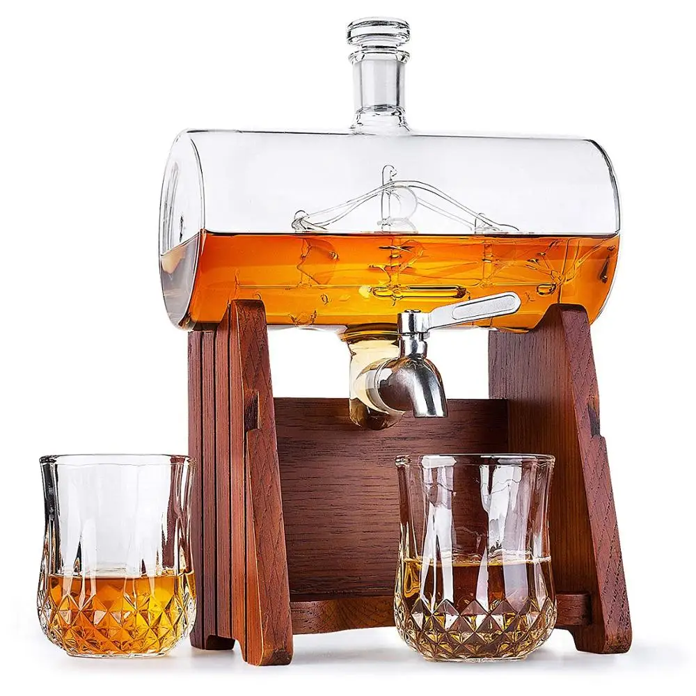 High Borosilicate Wooden Base Tap Custom Sail Whisky Glass Decanter Gift Set, Clear
High Borosilicate Wooden Base Tap Custom Sail Whisky Glass Decanter Gift Set, Clear