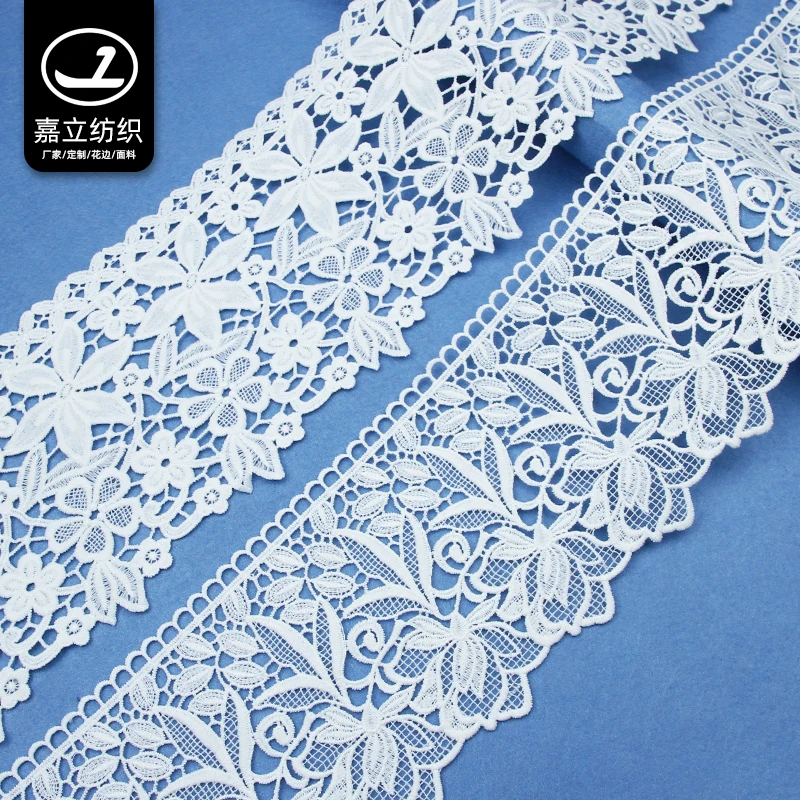 Hot - selling new design of white water - soluble embroidery lace fabric for dress trim
Hot - selling new design of white water - soluble embroidery lace fabric for dress trim