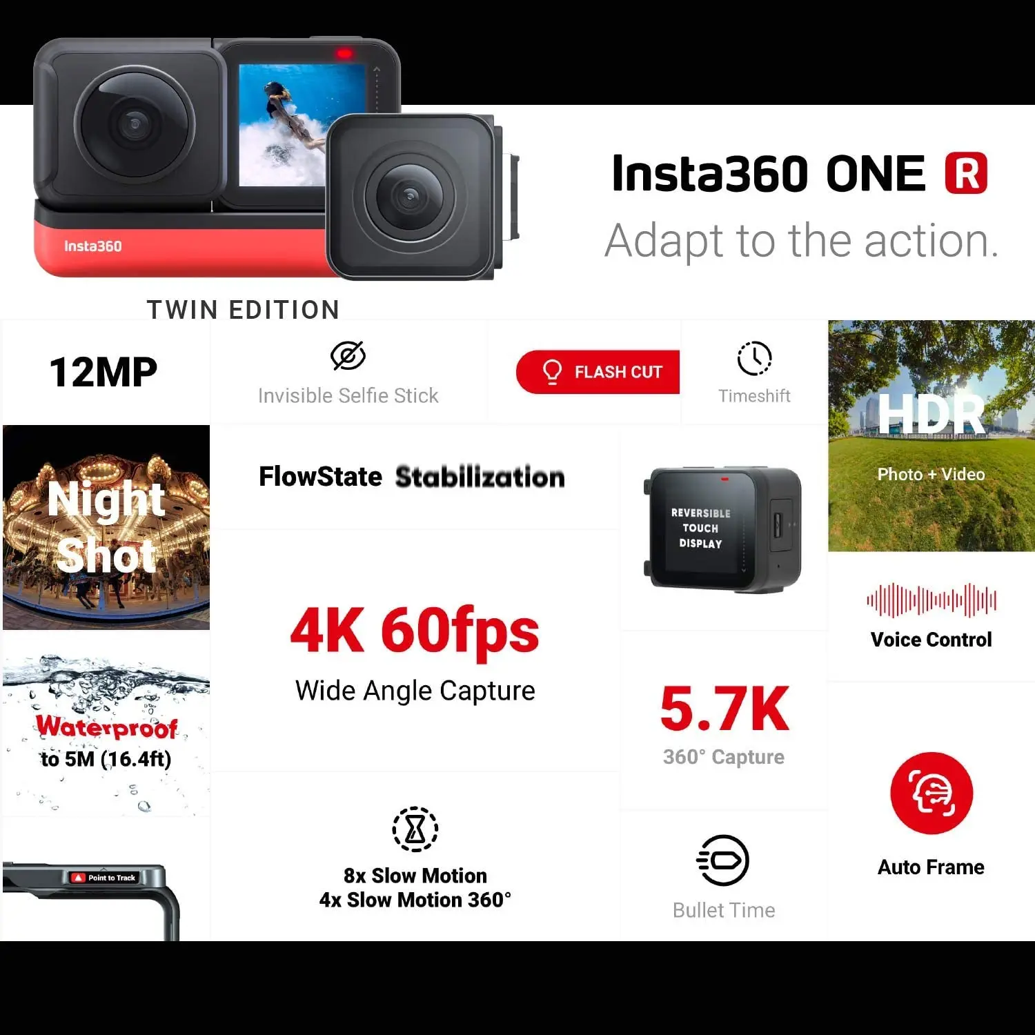 Insta360 ONE R Twin Edition 4K Wide Angle 60FPS Super 5.7K Dual-Lens 360 Action Camera