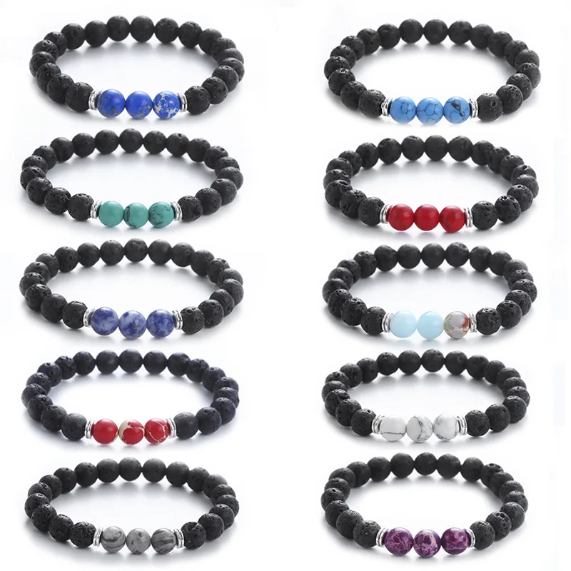 

Best Selling Multi Colors Stretchable Lava Stone Bracelet Volcanic Stone Turquoise Bead Bracelet Healing Energy
