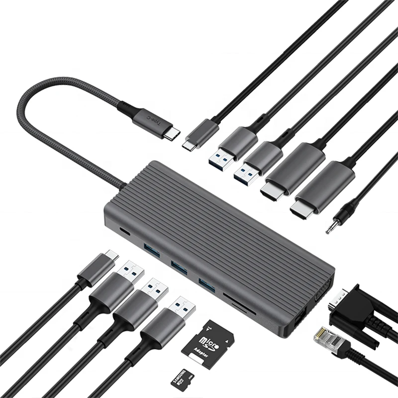 14-in-1 Multifunction Type-C USB Adapter HDMI VGA USB-C Hub for MacBook Charging and Data Transfer Aluminum USB 3.0 Interface
14-in-1 Multifunction Type-C USB Adapter HDMI VGA USB-C Hub for MacBook Charging and Data Transfer Aluminum USB 3.0 Interface