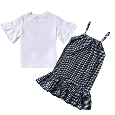 B52648A Boutique girls summer sets fashion short sleeve t-shirt with plaid dress, Shown
B52648A Boutique girls summer sets fashion short sleeve t-shirt with plaid dress, Shown