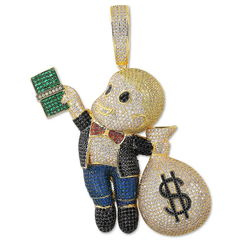 Large Size Bling Bling Iced Out High Quality Brass CZ stones Cartoon Men Money Bag Necklace Hip hop pendant Jewelry 
Large Size Bling Bling Iced Out High Quality Brass CZ stones Cartoon Men Money Bag Necklace Hip hop pendant Jewelry