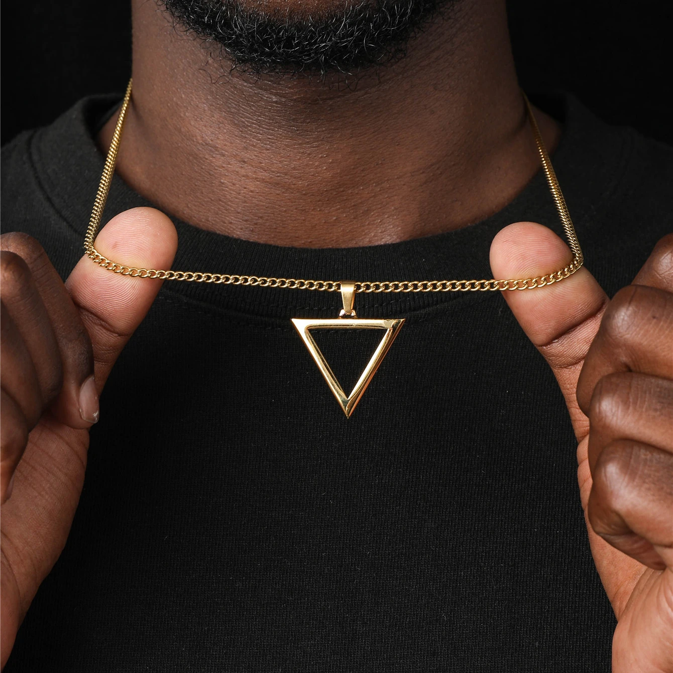 Stainless Steel Plain Chain Symbolic Gold Triangle Pendant Necklace Geometric Men's Necklace for Men Boys
Stainless Steel Plain Chain Symbolic Gold Triangle Pendant Necklace Geometric Men's Necklace for Men Boys