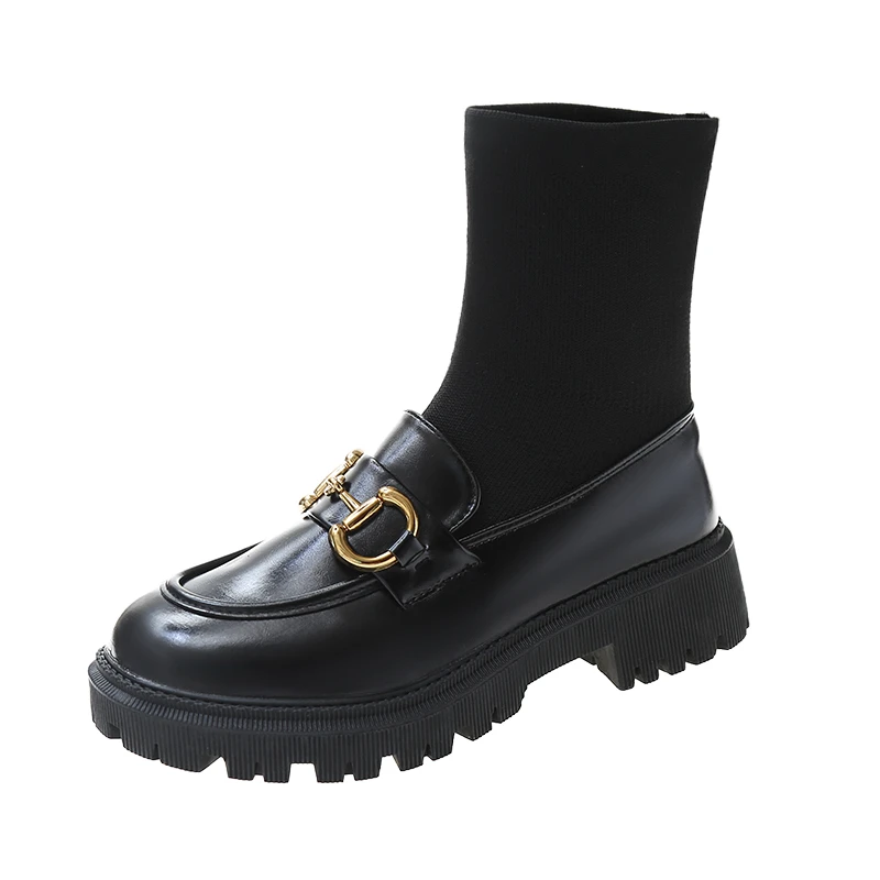 2021 New Women's Elastic Ankle Boots Flat Heel Metal Decorative Patent Leather Ladies Socks Boots, Black
2021 New Women's Elastic Ankle Boots Flat Heel Metal Decorative Patent Leather Ladies Socks Boots, Black