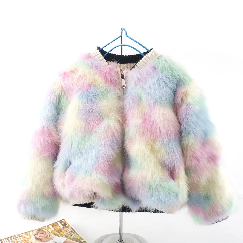 

2021 children's coats new arrive winter kids coats faux fur coat rainbow women faux fur jacket for kids girls&boys