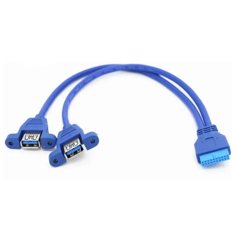 ual Double USB 3.0 A female 2 port to usb 3.0 20دبوس 20 pin female Motherboard Mount twins cable Adapter with screw hole
