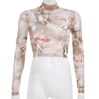Sexy Printed Mesh Long Sleeve Crop Top Casual Turtleneck Tshirt Women Korean Style Short Tee Shirt Femme Streetwear
Sexy Printed Mesh Long Sleeve Crop Top Casual Turtleneck Tshirt Women Korean Style Short Tee Shirt Femme Streetwear