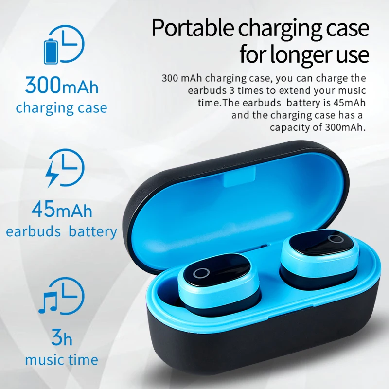 A9 Wireless Bluetooth 5.0 Stereo Headset In-Ear Earphone With Charging Bin Red Blue Black Bluetooth headset in ear fashion - ANKUX.COM