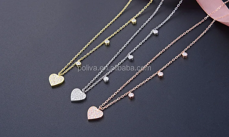 POLIVA 925 Sterling Silver Gold Plated Jewelry Women Cz Zircon Heart Pendant Gold Necklace