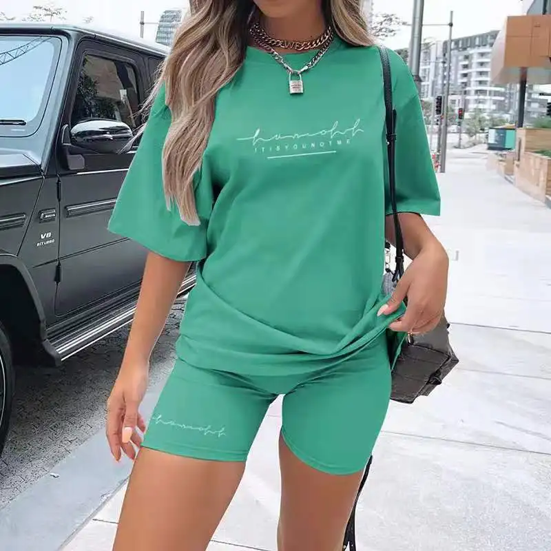 GIMILY Solid Women Outfits Short Sleeve Biker Shorts New Tracksuit Letter Print T Shirt Casual Sports Two Piece Shorts Set
GIMILY Solid Women Outfits Short Sleeve Biker Shorts New Tracksuit Letter Print T Shirt Casual Sports Two Piece Shorts Set