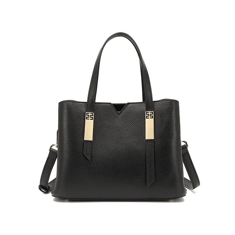 

Luxury Custom Lichee Grain Cowhide Leather Women Hand Bag Fashion Ladies Top Handle Bag Genuine Leather Handbags, Black, beige