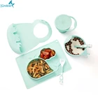 Food Grade Silicon Baby Dinnerware Kid Toddler Baby Silicone Feeding Dinner Set with Placemat Bowl Bib Spoon