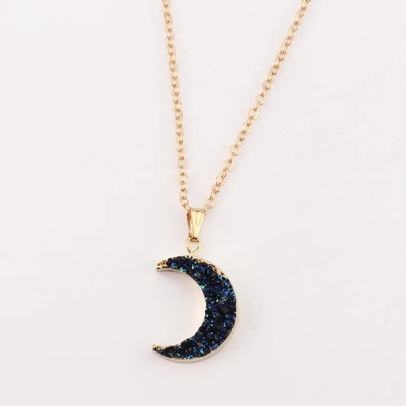 Cute Moon Resin Stone Pendant Necklace Women Fake Druzy Gold Color Crescent Chain Necklace for Female
Cute Moon Resin Stone Pendant Necklace Women Fake Druzy Gold Color Crescent Chain Necklace for Female