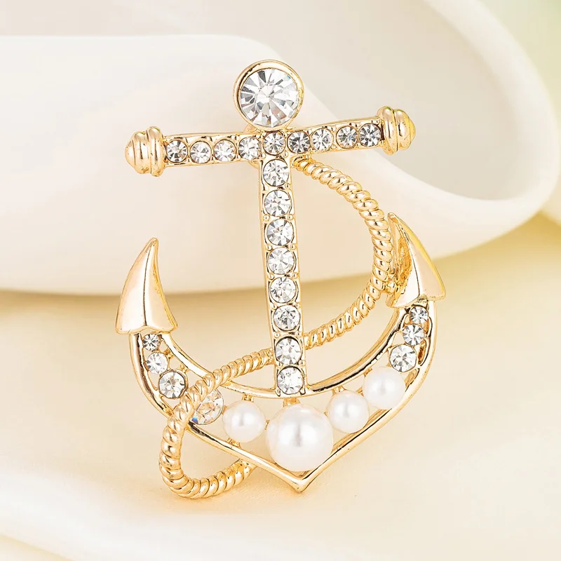 2020 Personality Ladies Alloy Brooch Creative Navy Style Pearl Brooch Pin Fashionable High-grade Crystal Anchor Brooch, Picture shown 
2020 Personality Ladies Alloy Brooch Creative Navy Style Pearl Brooch Pin Fashionable High-grade Crystal Anchor Brooch, Picture shown