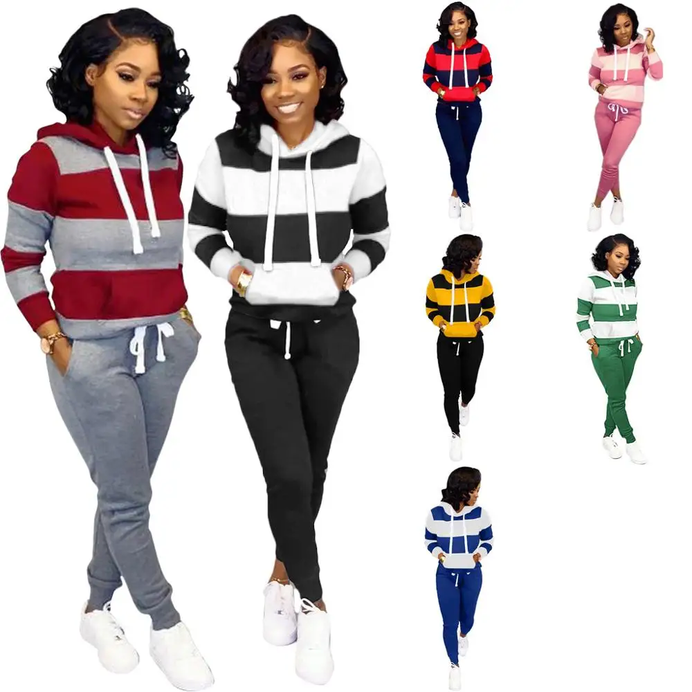 2021 Autumn Latest Design Women's Printed Striped Pockets Pullover Hoodies With Trousers Sport Running Sets Autumn Style Clothes, Women's striped hood
2021 Autumn Latest Design Women's Printed Striped Pockets Pullover Hoodies With Trousers Sport Running Sets Autumn Style Clothes, Women's striped hood