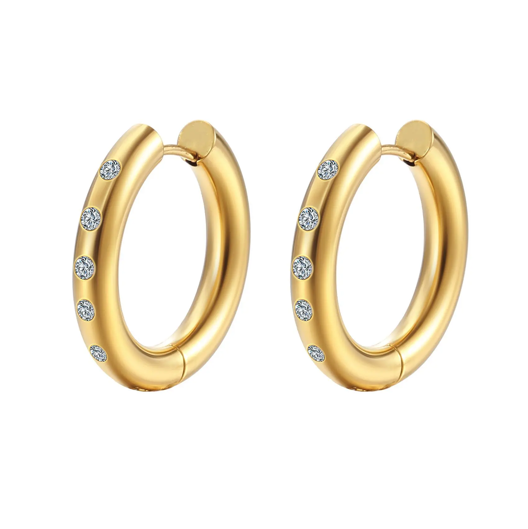 Exaggerated 18K Gold Plated Stainless Steel Stud Open Earring Simple Circle White Crystal Hoop Earrings For Women Jewelry
Exaggerated 18K Gold Plated Stainless Steel Stud Open Earring Simple Circle White Crystal Hoop Earrings For Women Jewelry