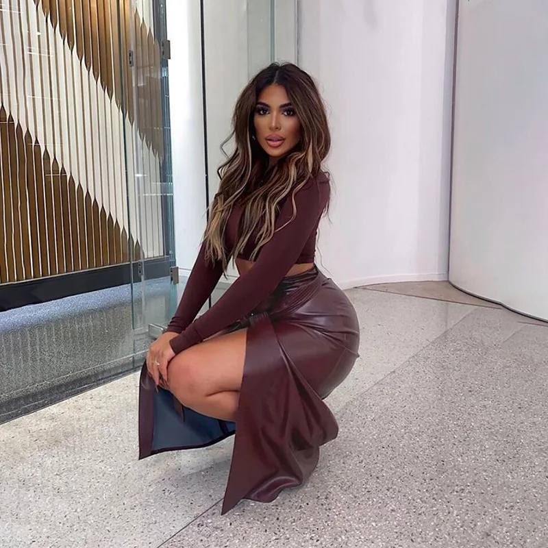 Autumn new style women casual solid color split high waist buttock slim pu leather bodycon skirt, Red black
Autumn new style women casual solid color split high waist buttock slim pu leather bodycon skirt, Red black