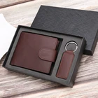 Brand Wallet Brand New Wholesale Christmas Gift Vintage Genuine Leather Wallet Key Chain Wallet Gift Set