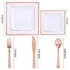 Rose Gold Square Plastic Dinner Salad Plate Rose Gold Cutlery PS Dinnerware Set With High Quality