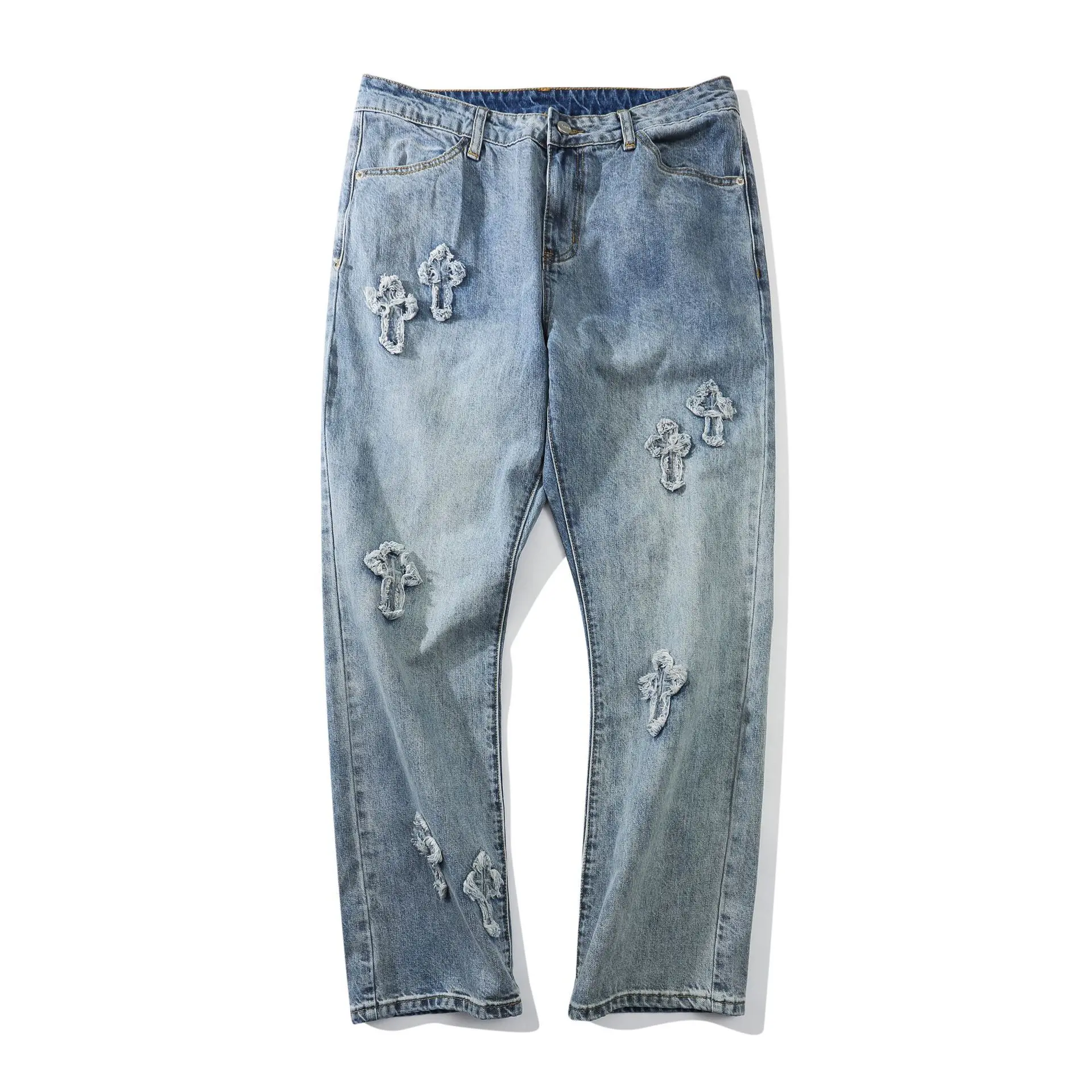 Wholesale Cross Pattern Embroidery INS Style Men's Jeans High Quality Blue Washed Denim Pants Trousers for Men
Wholesale Cross Pattern Embroidery INS Style Men's Jeans High Quality Blue Washed Denim Pants Trousers for Men