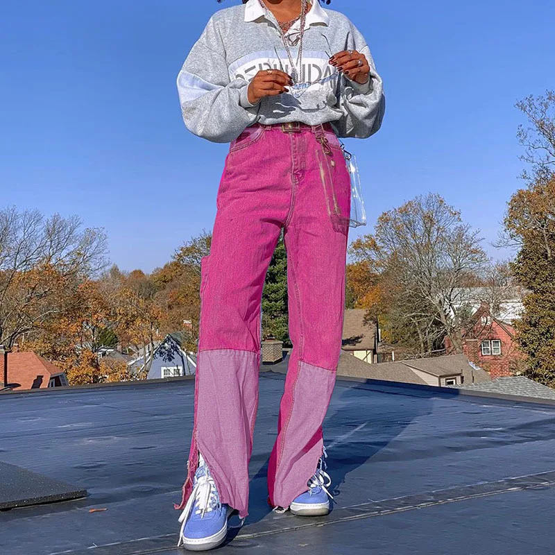 2020 New Loose Patchwork Womens Pants With Split Designed For Autumn Streetwear, Solid
2020 New Loose Patchwork Womens Pants With Split Designed For Autumn Streetwear, Solid