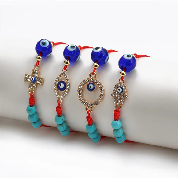 

Turkey Devil Blue Eyes Bracelet Wholesale Elegant Gold Plated Red Rope Bracelet For Women Girls Gifts, As the picture shows