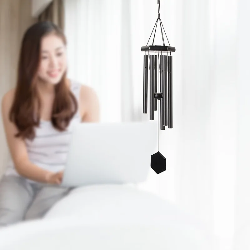 American hexagonal wood aluminum tube metal black wind chime ornaments six-tube 32 inch wind chime home decoration
American hexagonal wood aluminum tube metal black wind chime ornaments six-tube 32 inch wind chime home decoration
