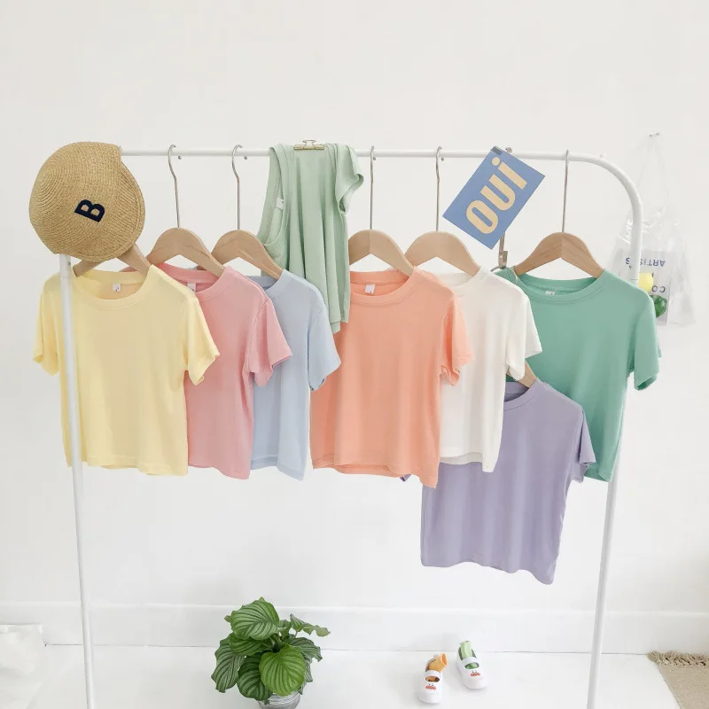 Summer Short Macaron Solid Color Kids Clothes Girls T- Shirt For 2-7Y Kids Korean Style, Blue pink white yellow purple
Summer Short Macaron Solid Color Kids Clothes Girls T- Shirt For 2-7Y Kids Korean Style, Blue pink white yellow purple