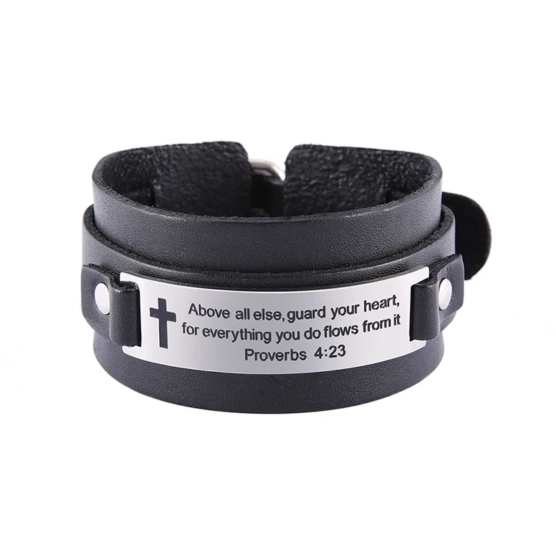 Top Grade Custom Stainless Steel Laser Engraved Message Charm Religious Genuine Leather Bracelet Jewelry
Top Grade Custom Stainless Steel Laser Engraved Message Charm Religious Genuine Leather Bracelet Jewelry