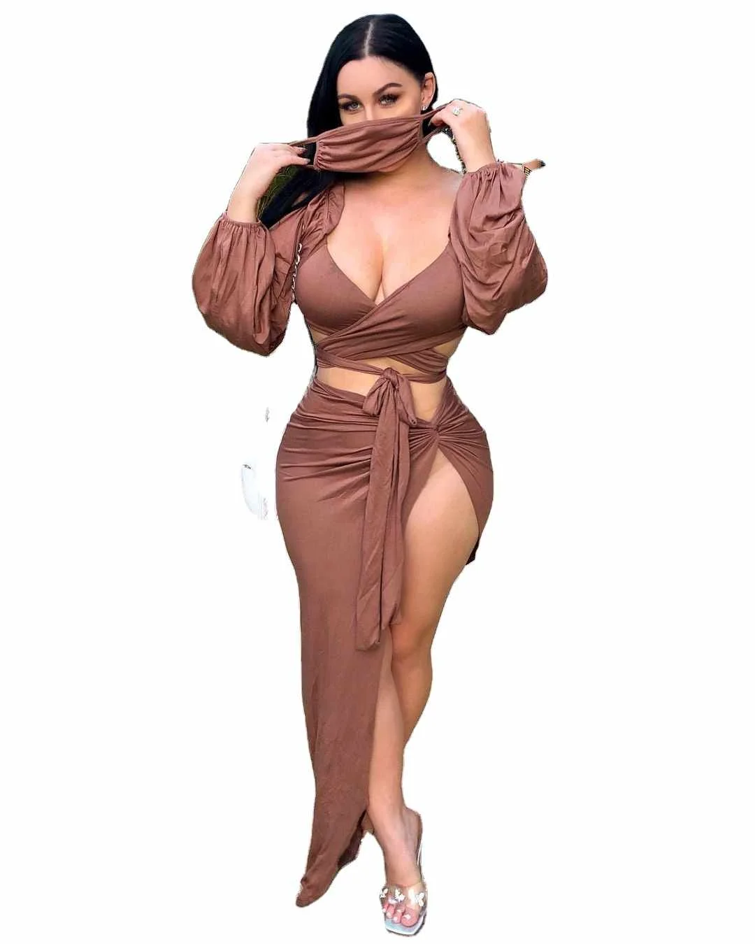 Women sexy bodycon dresses V-neck 2 pieces set for club night party top long sleeve dress for girls, Solid
Women sexy bodycon dresses V-neck 2 pieces set for club night party top long sleeve dress for girls, Solid