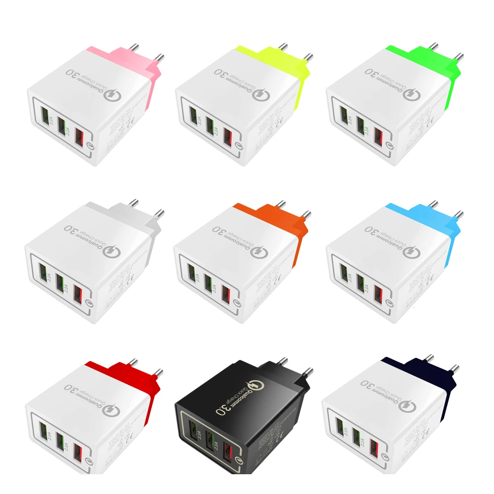 

SIPU factory price colourful fast charging qc 3.0 2.4a wireless chargers adapter 3 port usb wall charger
