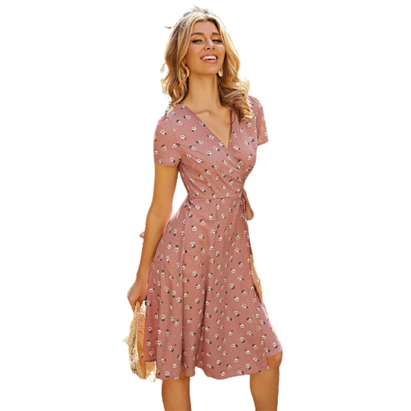Hanni 2021 new wholesal clothing V-neck short-sleeved fashion summer long drsses for women, Pink
Hanni 2021 new wholesal clothing V-neck short-sleeved fashion summer long drsses for women, Pink