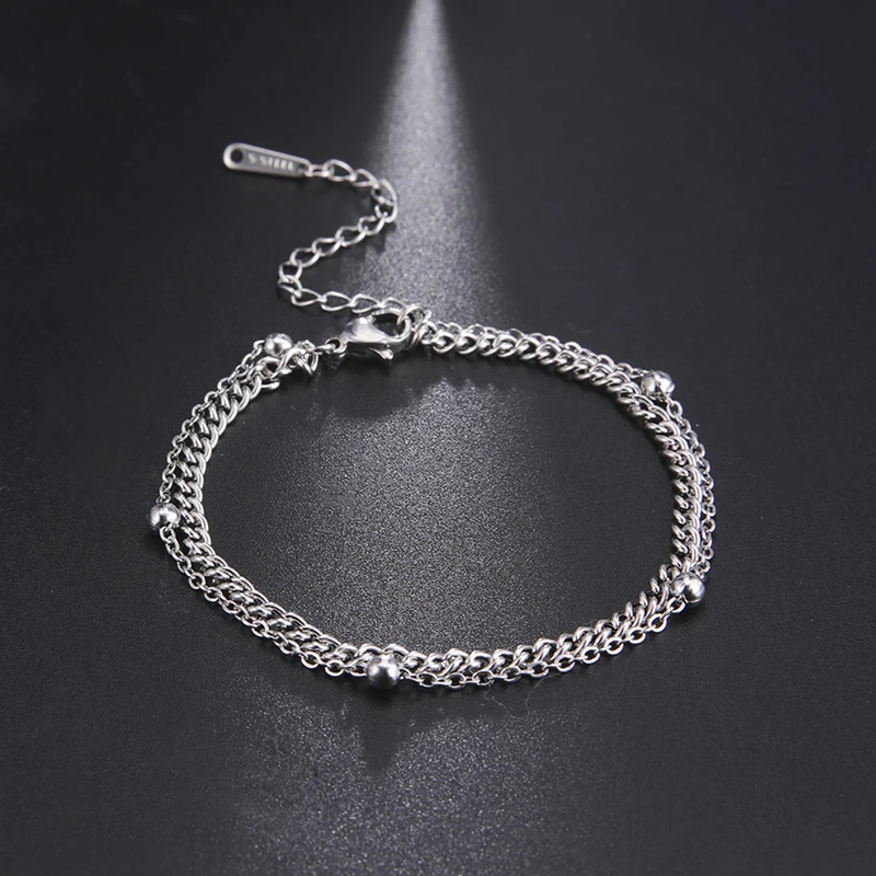 Fashion Women Girl Double Layer Beaded Chain Bracelet Stainless Steel Adjustable Bracelets Wrist Jewelry Valentine's Gift, Steel color(accept customized)
Fashion Women Girl Double Layer Beaded Chain Bracelet Stainless Steel Adjustable Bracelets Wrist Jewelry Valentine's Gift, Steel color(accept customized)