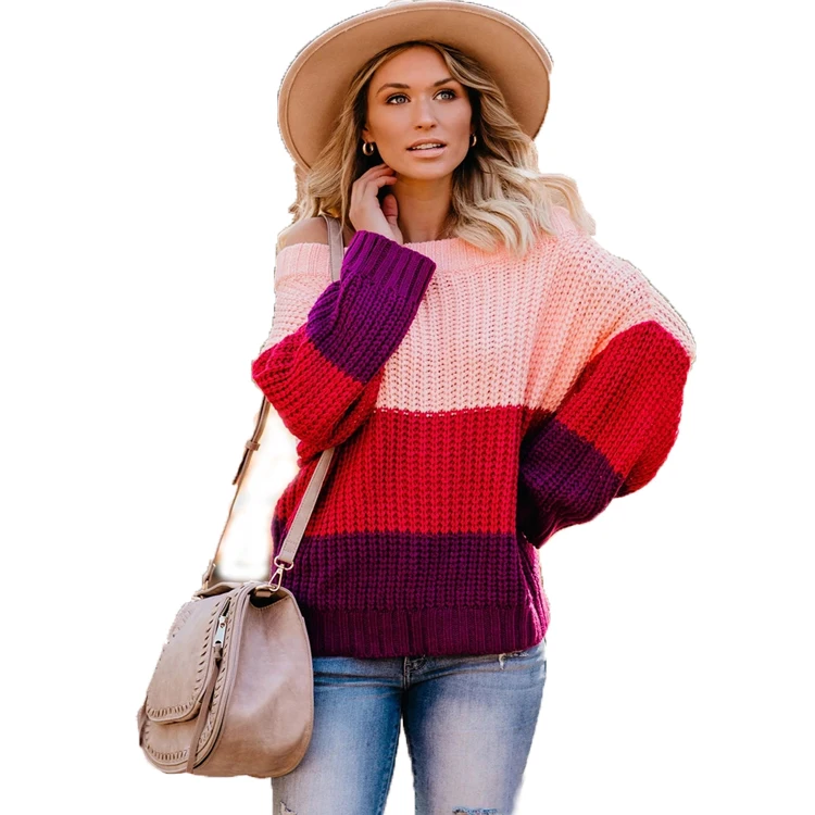 wholesale New fashion stitching women off shoulder sexy casual sweater winter 100% acrylic knit sweater top
wholesale New fashion stitching women off shoulder sexy casual sweater winter 100% acrylic knit sweater top