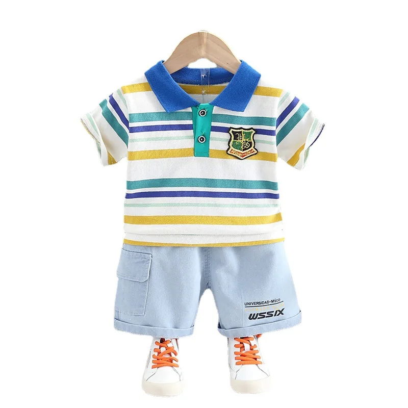 2021 new summer children's clothing short-sleeved two-piece baby handsome striped badge short-sleeved suit Boys sets, Yellow,red
2021 new summer children's clothing short-sleeved two-piece baby handsome striped badge short-sleeved suit Boys sets, Yellow,red