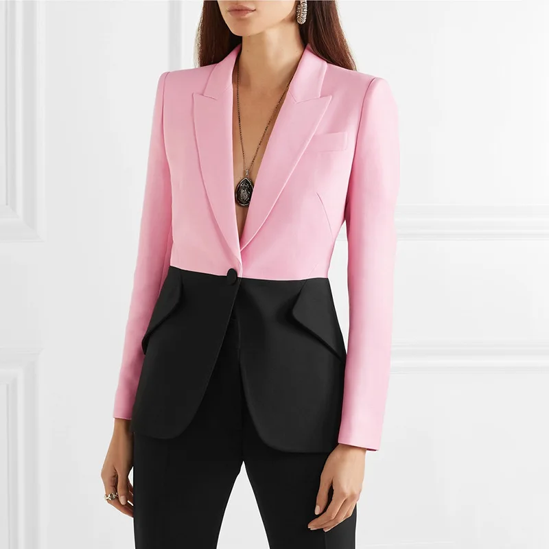 2019 England ladies fashion casual black and pink patchwork jacket women fashion casual out wear Autumn fancy Blazer Coat 
2019 England ladies fashion casual black and pink patchwork jacket women fashion casual out wear Autumn fancy Blazer Coat